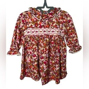 Bonnie Baby Smocked Dress Fall Floral Pattern 6-9 Months